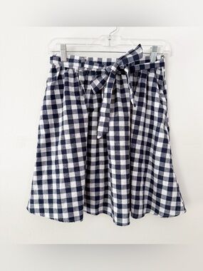 ModCloth Women Check Plaid Tie Waist Skirt Small Cottage Retro Classic Twee Blue